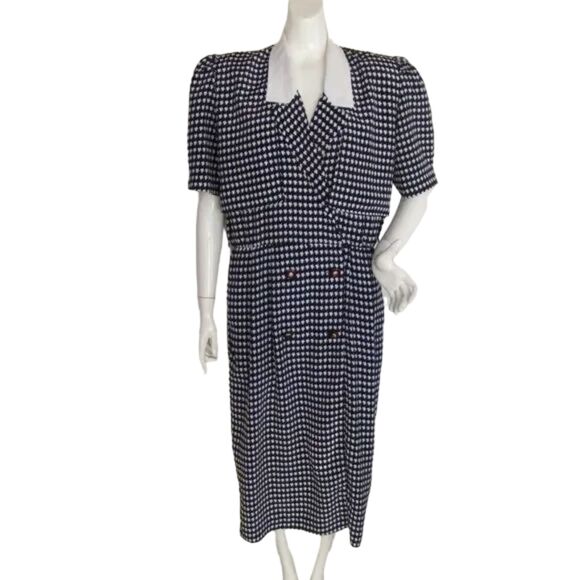 LIZ ROBERTS Dress, M, Vintage, Black/White, Double buttons, Career, Pockets - Picture 1 of 15